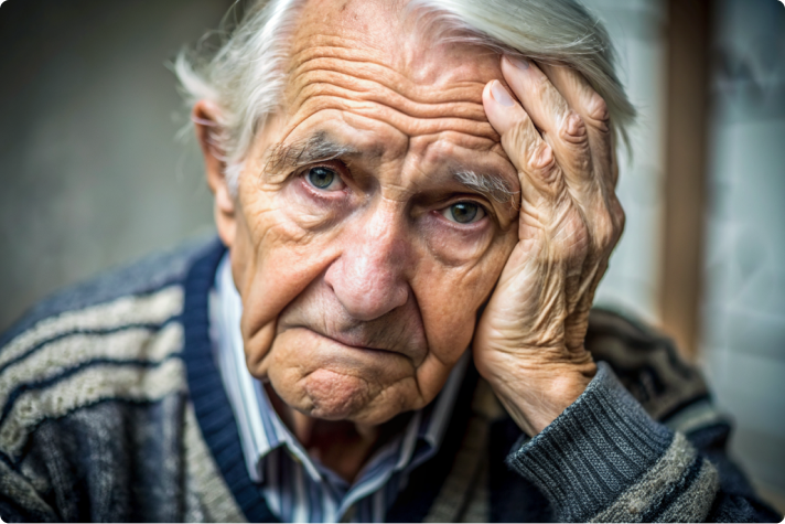 Sad old man worrying